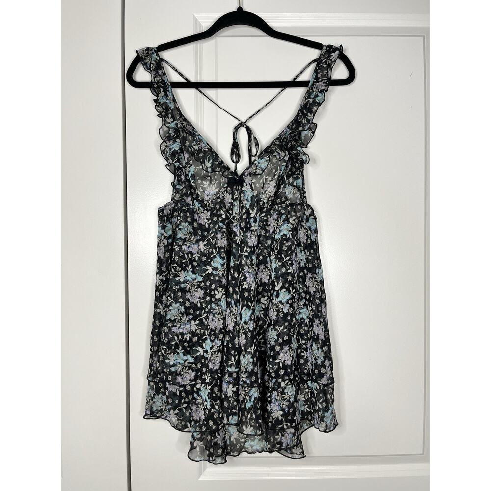 Victoria’s Secret Blue Floral Sheer Babydoll Tank Tiered Size M